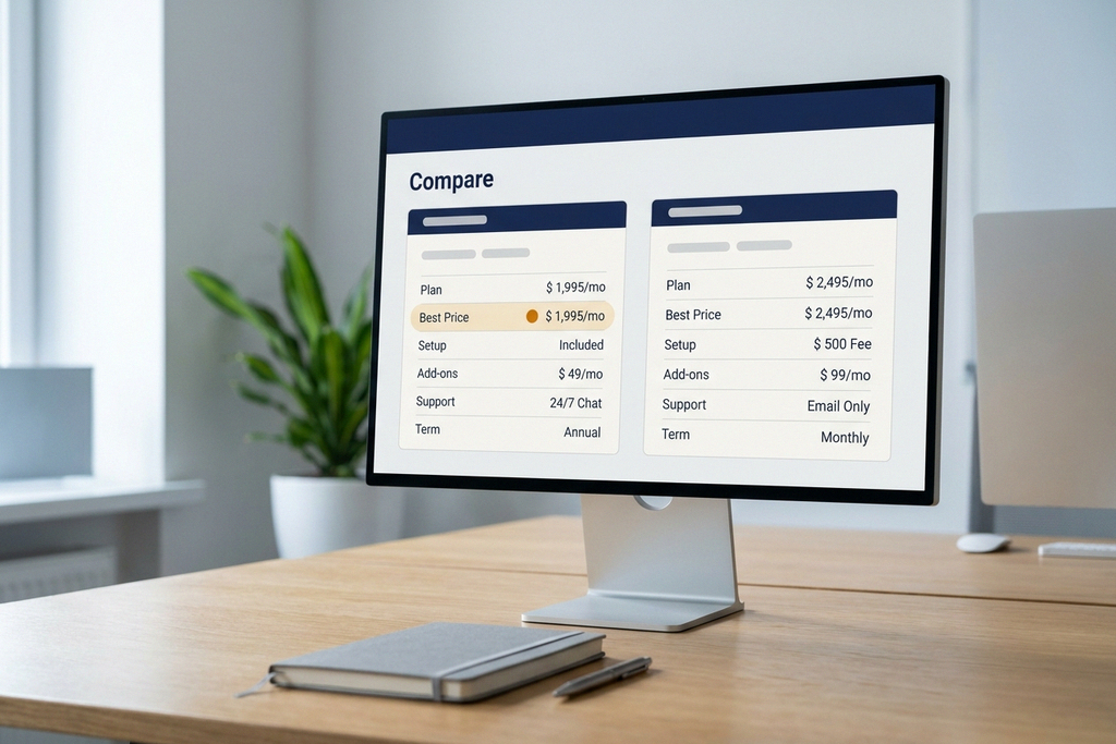 Two side-by-side software quote panels on a desktop monitor.